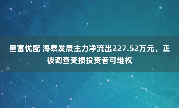 星富优配 海泰发展主力净流出227.52万元，正被调查受损投资者可维权